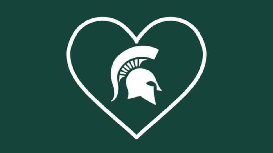 MSU Spartan logo inside a heart
